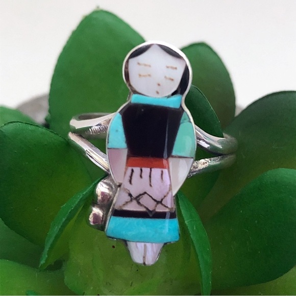 Jewelry - Zuni Joyce Waseta Signed Gemstone Inlay Sterling Silver Maiden Ring